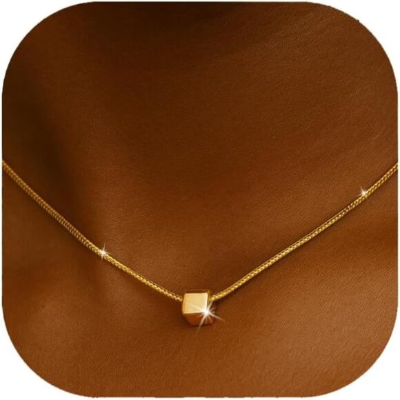 ⚡Gold Cube Pendant Necklace for Women Simple Minimalist Geometric Jewelry Gift - Picture 1 of 9